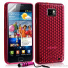 Housse étui coque en gel transparent pour Samsung Galaxy S2 motif damiers couleur rose fuschia + mini stylet + film