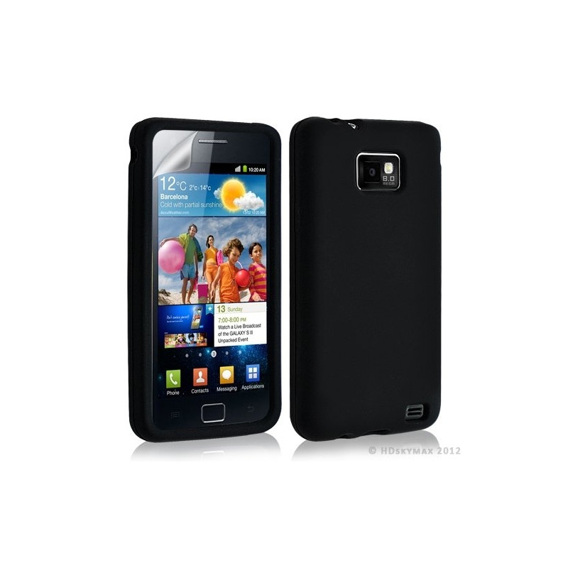 Housse étui coque en silicone pour Samsung Galaxy S2 couleur noir + film