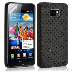 Housse étui coque souple tressée pour Samsung Galaxy S2 couleur gris + film