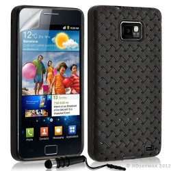 Housse étui coque souple tressée pour Samsung Galaxy S2 couleur gris + mini stylet + film