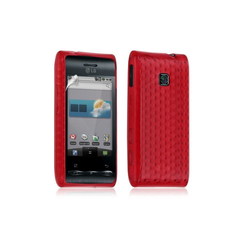 Housse coque etui gel pour LG Optimus GT540 couleur rouge + Film protecteur