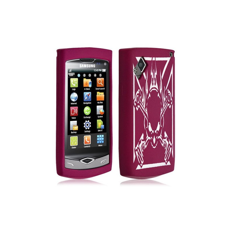 Housse étui coque silicone pour Samsung Wave s8500 motif tête de mort couleur rose fuschia