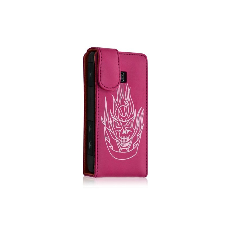 Housse coque etui pour LG Optimus GT540 couleur rose fushia motif tête de mort + Film protecteur