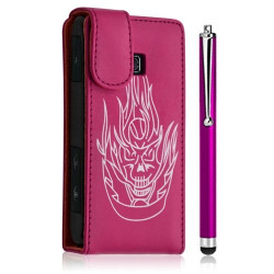 Housse coque etui pour LG Optimus GT540 couleur rose fushia motif tête de mort + Stylet luxe + Film protecteur