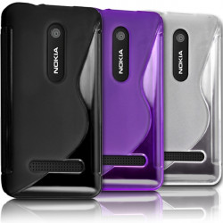 Lot de 3 Coques Translucides Noir - Violet - Gris pour Nokia Asha 210 + 3 Films