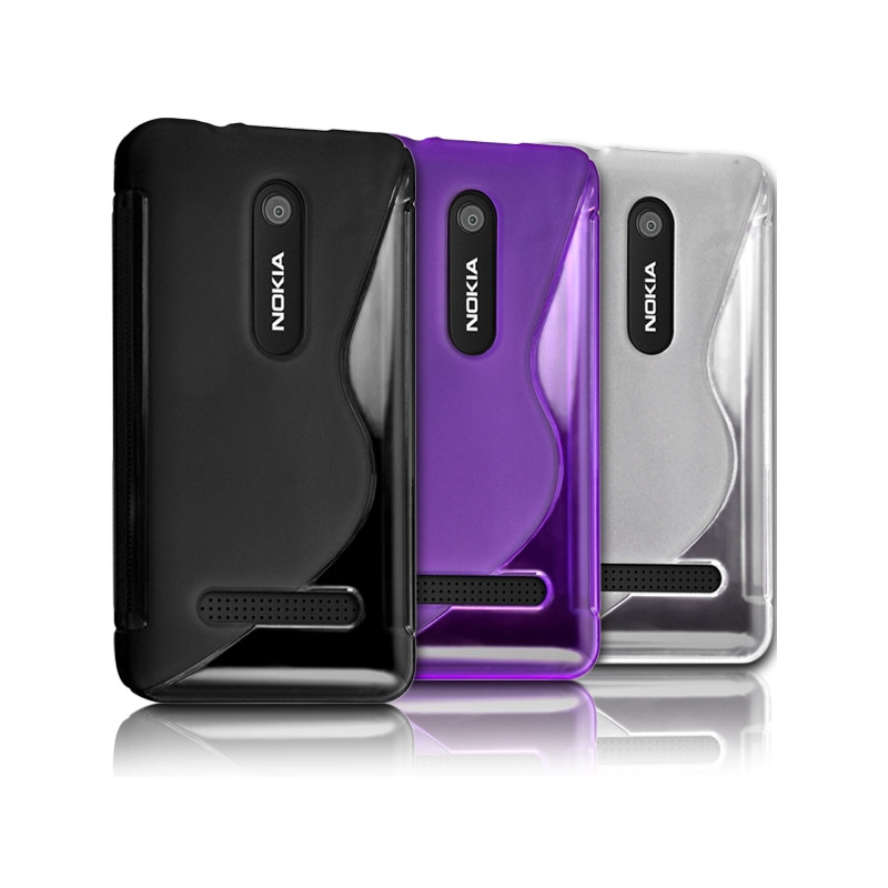 Lot de 3 Coques Translucides Noir - Violet - Gris pour Nokia Asha 210 + 3 Films