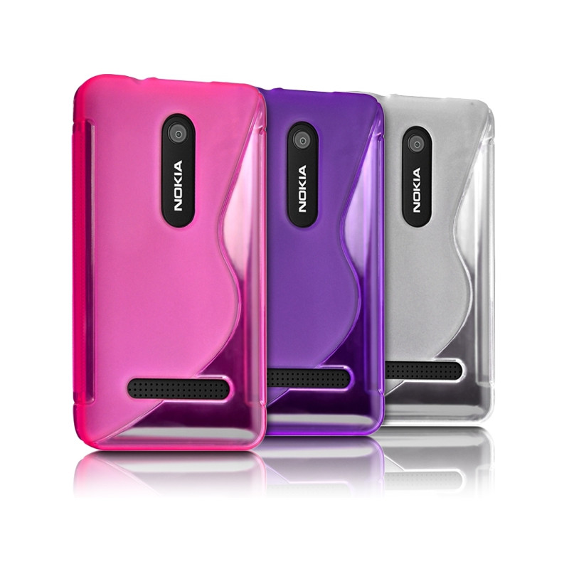 Lot de 3 Coques Translucides Rose - Violet - Gris pour Nokia Asha 210 + 3 Films