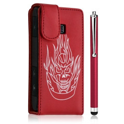 Housse coque etui pour LG Optimus GT540 couleur rouge motif tête de mort + Stylet luxe + Film protecteur