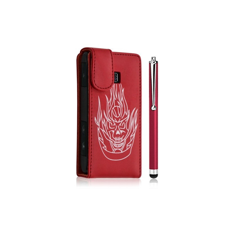 Housse coque etui pour LG Optimus GT540 couleur rouge motif tête de mort + Stylet luxe + Film protecteur