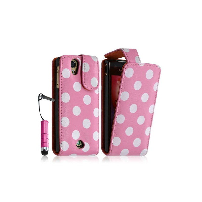 Housse étui coque pour Sony Ericsson Xperia Ray motif points couleur rose pale + mini stylet + film écran