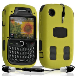 Housse étui coque rigide pour BlackBerry Curve 3G 9300 couleur jaune + Kit Piéton + Film protecteur