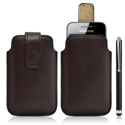 Housse coque étui pochette marron pour Samsung Galaxy Ace S5830 + Stylet