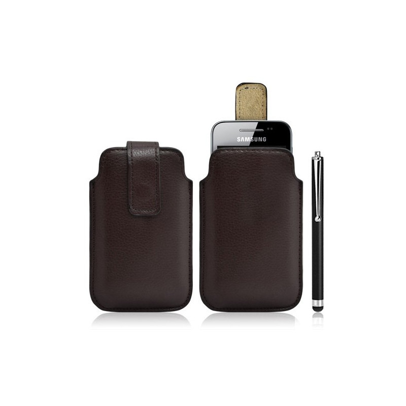 Housse coque étui pochette marron pour Samsung Galaxy Ace S5830 + Stylet