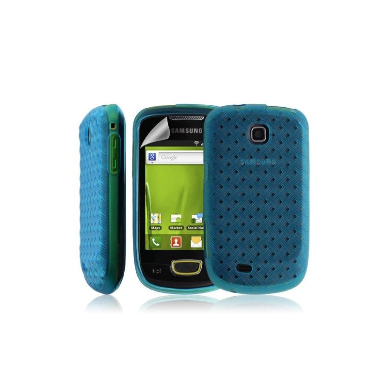 Housse coque etui gel tresse pour Samsung Galaxy Mini S5570 couleur bleu + Film protection