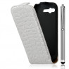 housse étui coque style crocodile pour HTC Desire S couleur blanc nacre + Stylet luxe