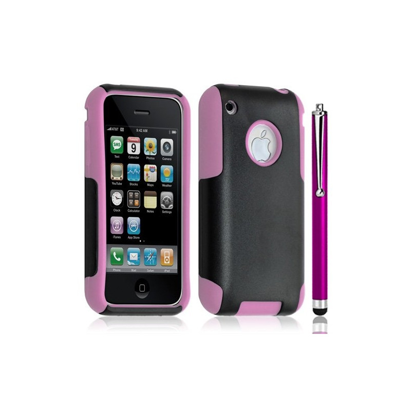 Housse étui coque pour Apple Iphone 3G/3GS couleur rose + Stylet luxe + Film de protection