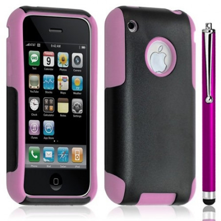 Housse étui coque pour Apple Iphone 3G/3GS couleur rose + Stylet luxe + Film de protection