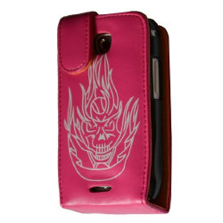 housse coque étui rose fuchsia motif tête de mort pour Samsung Galaxy Teos i5800 / Galaxy Naos i5801 + film écran