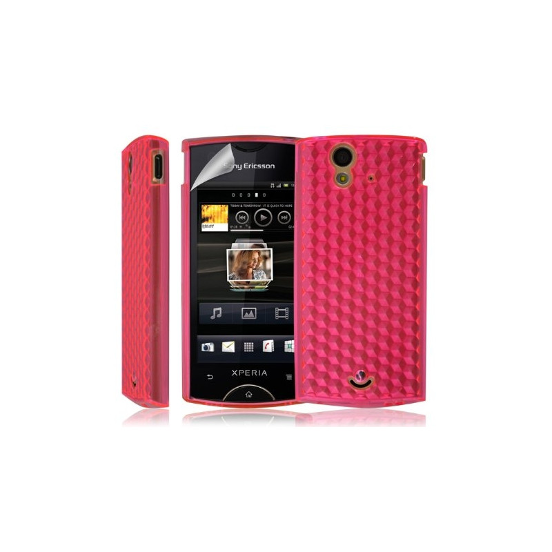 Coque étui housse en Gel pour Sony Ericsson Xperia Ray couleur rose + film écran