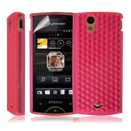 Coque étui housse en Gel pour Sony Ericsson Xperia Ray couleur rose + film écran