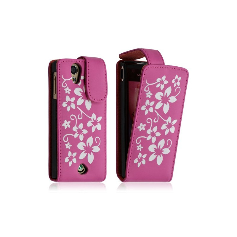 Housse étui coque pour Sony Ericsson Xperia Ray motif fleurs couleur rose fuschia