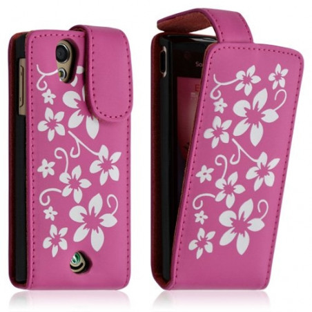 Housse étui coque pour Sony Ericsson Xperia Ray motif fleurs couleur rose fuschia