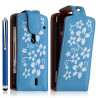 Housse étui coque pour Sony Ericsson Xperia Kyno motif fleurs couleur bleu + stylet luxe + film écran