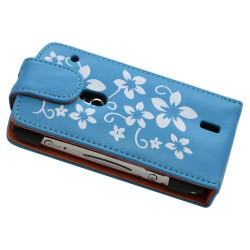 Housse étui coque pour Sony Ericsson Xperia Kyno motif fleurs couleur bleu + stylet luxe + film écran