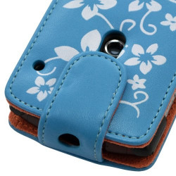 Housse étui coque pour Sony Ericsson Xperia Kyno motif fleurs couleur bleu + stylet luxe + film écran