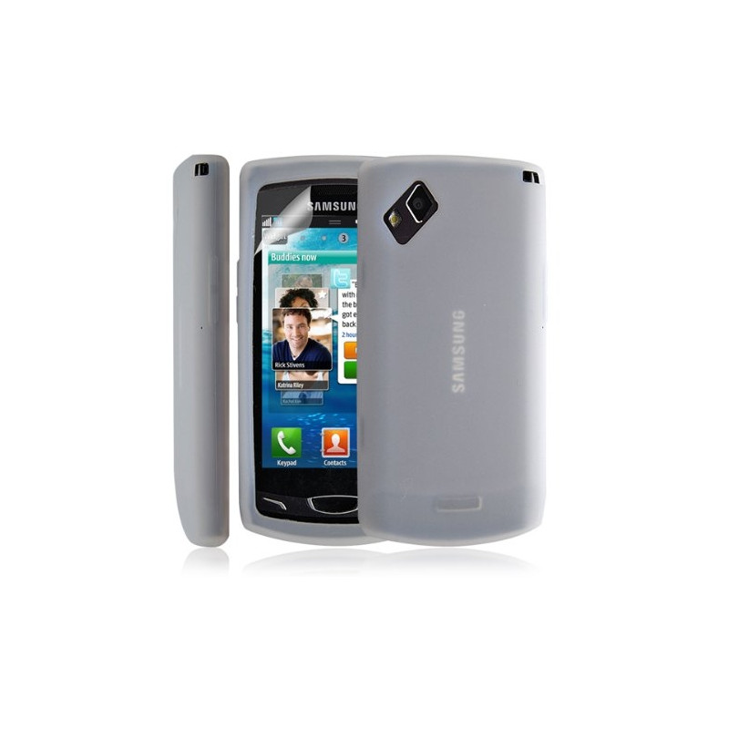 Housse coque étui en silicone transparent pour Samsung Wave 2 S8530 couleur blanc + Film protecteur