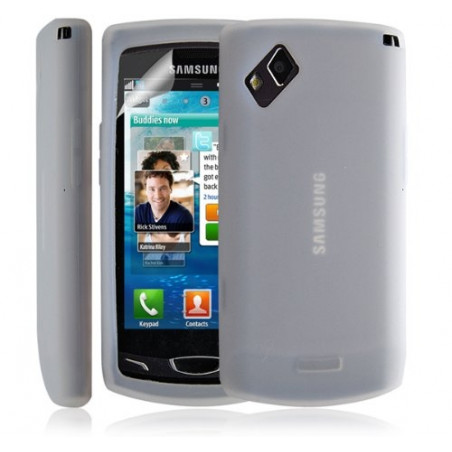 Housse coque étui en silicone transparent pour Samsung Wave 2 S8530 couleur blanc + Film protecteur