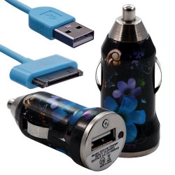 Chargeur voiture allume cigare USB avec câble data avec motif HF16 pour Apple : iPod 2 / iPod 4G / iPod 5G / iPod Photo / iPod 