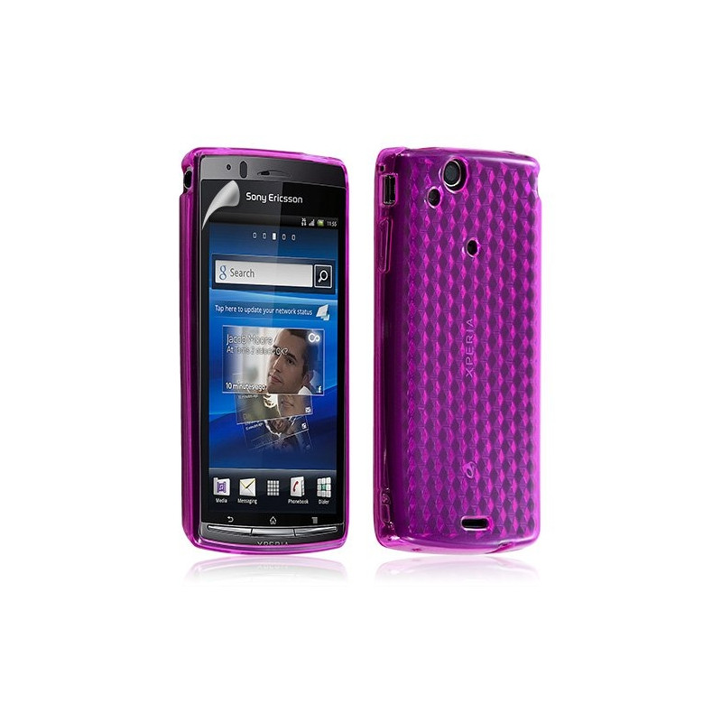 Housse coque étui gel damier transparent pour Sony Ericsson Xperia Arc / Arc S couleur rose fushia + Film protecteur