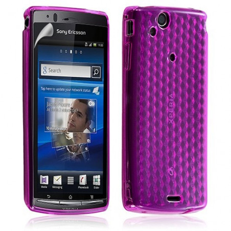 Housse coque étui gel damier transparent pour Sony Ericsson Xperia Arc / Arc S couleur rose fushia + Film protecteur