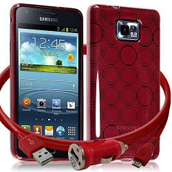 Housse Coque Style Cercle pour Samsung Galaxy S2 / S2 Plus Couleur Rouge Translucide + Chargeur Auto