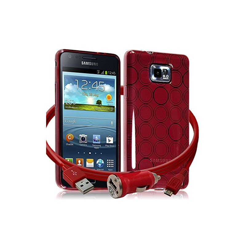 Housse Coque Style Cercle pour Samsung Galaxy S2 / S2 Plus Couleur Rouge Translucide + Chargeur Auto