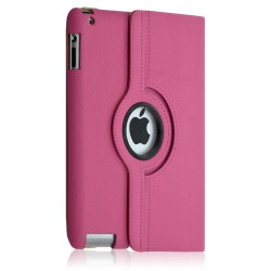 Housse coque etui de luxe pour le nouvel Ipad avec sytème de rotation à 360 degrès couleur rose + Film de protection écran