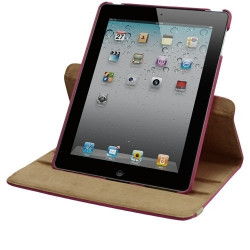 Housse coque etui de luxe pour Ipad 2 Ipad avec sytème de rotation à 360 degrès couleur rose + Film de protection écran