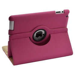 Housse coque etui de luxe pour Ipad 2 Ipad avec sytème de rotation à 360 degrès couleur rose + Film de protection écran