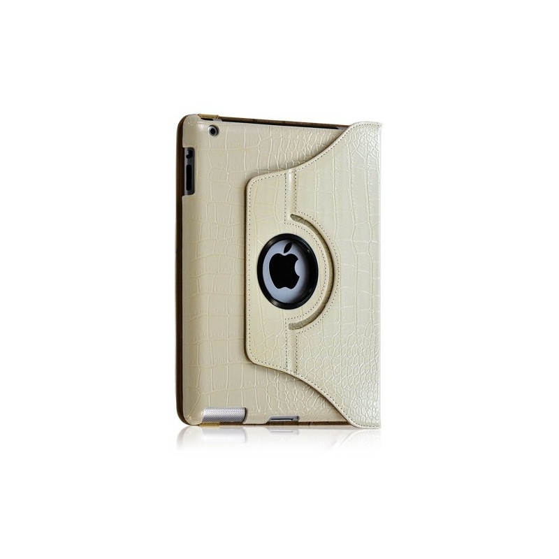 Housse coque étui pour Apple Ipad 2 de luxe avec sytème de rotation à 360 degrès style croco couleur blanc nacré + Film pro