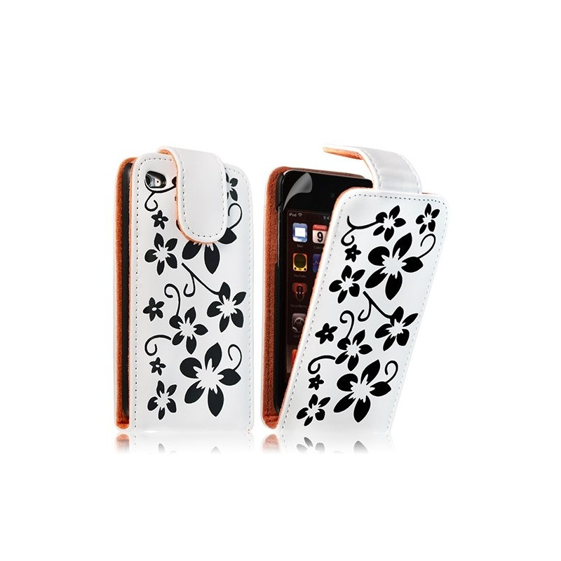 Housse coque étui pour Apple Ipod 4G couleur blanc avec motifs fleurs + film protection écran