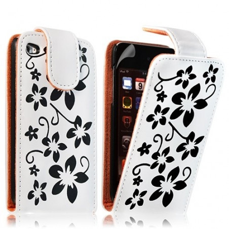 Housse coque étui pour Apple Ipod 4G couleur blanc avec motifs fleurs + film protection écran