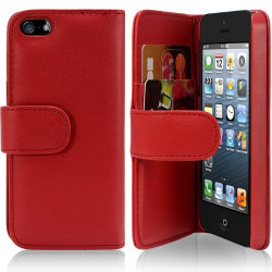 Housse Coque Etui Portefeuille pour apple Iphone 5 couleur Rouge