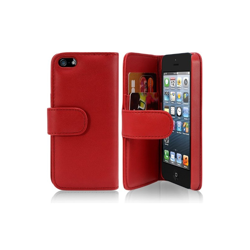 Housse Coque Etui Portefeuille pour apple Iphone 5 couleur Rouge