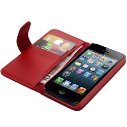 Housse Coque Etui Portefeuille pour apple Iphone 5 couleur Rouge