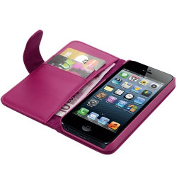 Housse Coque Etui Portefeuille pour Apple Iphone 5 couleur Rose Fushia