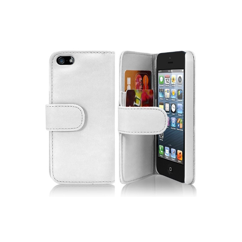 Housse Coque Etui Portefeuille pour Apple Iphone 5 couleur Blanc