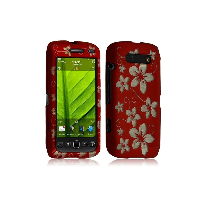 Housse coque rigide complète pour Blackberry Torch 9860 couleur rouge avec motif fleur