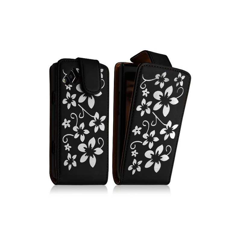 Housse coque étui pour Samsung Wave 2 S8530 motif fleur couleur noir