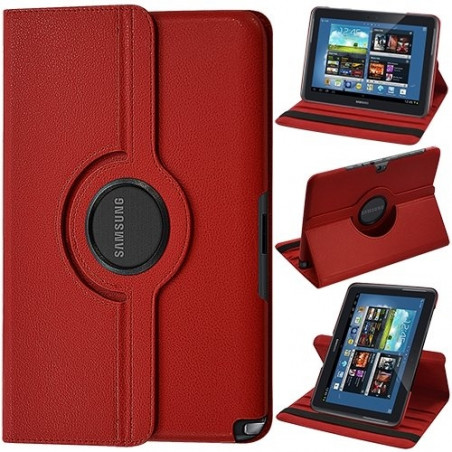 Housse coque étui luxe Samsung Galaxy Note10.1 N8000 avec rotation à 360 degrés couleur Rouge